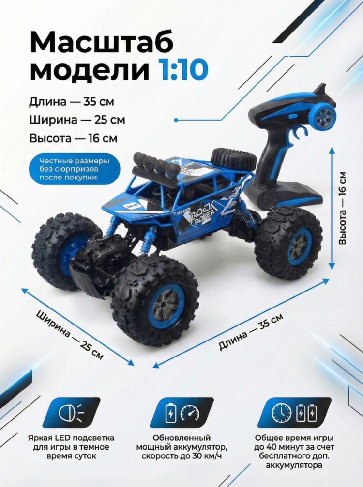 Радиоуправляемый синий краулер амфибия (2 АКБ 7.4В, свет, 1:10) - C1201W-BLUE-V2