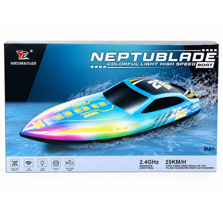 Радиоуправляемый катер NeptuBlade (25 км/ч, 32 см, 30 мин, 7 видов подсветки) - HJ826B-BLUE