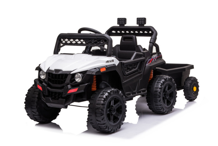 Детский электромобиль багги с прицепом (белый, 12В, 2WD, EVA, пульт) - BDM0929-WHITE-TRAILER