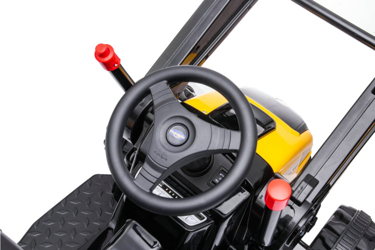 Детский электромобиль трактор с ковшом и прицепом (желтый, 2WD, EVA) - HL389-LUX-YELLOW-TRAILER