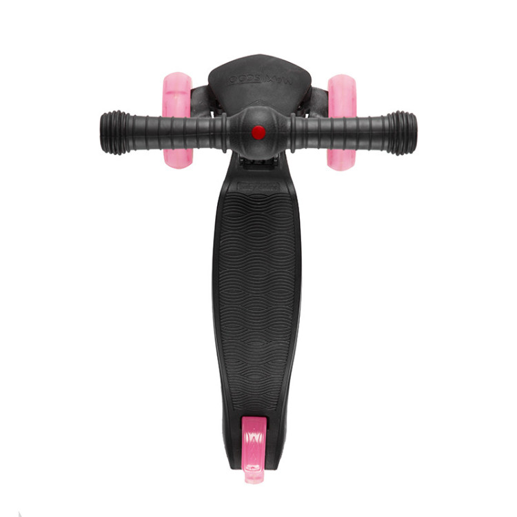 Самокат Трехколесный Складной, со Светящимися Колесами, Черный с Розовым - MSC-B072001D