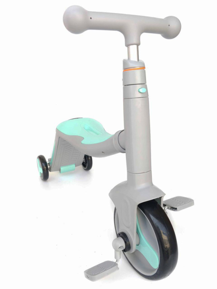 Детский самокат-беговел с музыкой 3в1 (самокат, беговел, велосипед) - FL-868 серо-синий