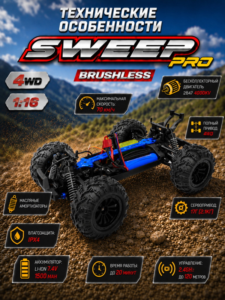Радиоуправляемый внедорожник Sweep PRO 4WD 1:16 - SCY-16101PRO-GREEN