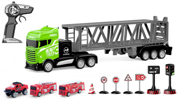 Радиоуправляемый автовоз с машинками и набор дорожных знаков (2WD, акб, 1:16) - GM1918C