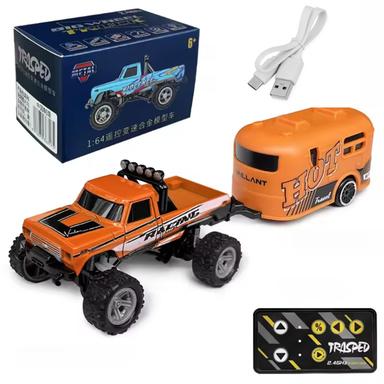 Радиоуправляемый металлический минитрак с прицепом 1:64 - HG4-80-ORANGE