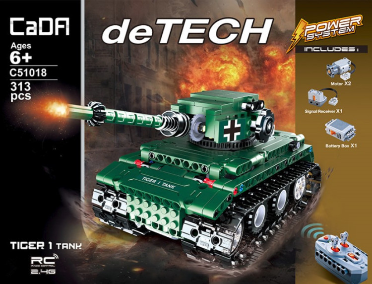 Конструктор Double E Cada Technics, Танк Tiger 1, 313 деталей, пульт управления - C51018W