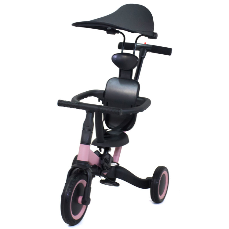 Детский беговел-велосипед 8в1 с крышей и ручкой, розовый - TR008C-PINK