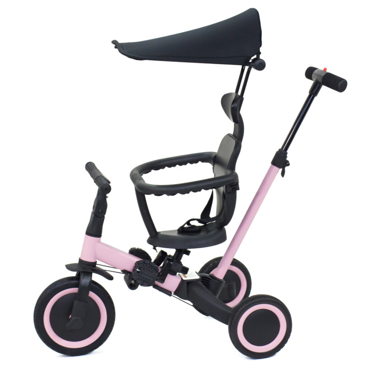 Детский беговел-велосипед 8в1 с крышей и ручкой, розовый - TR008C-PINK