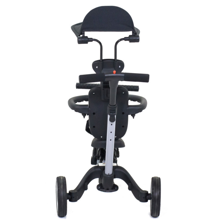 Детский беговел-велосипед 8в1 с крышей и ручкой, серый - TR008C-GREY