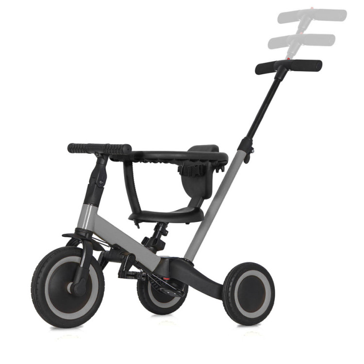 Детский беговел-велосипед 8в1 с крышей и ручкой, серый - TR008C-GREY