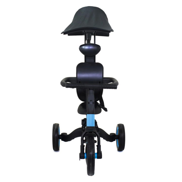 Детский беговел-велосипед 8в1 с крышей и ручкой, синий - TR008C-BLUE