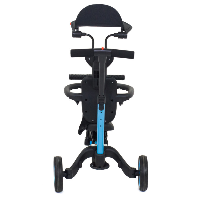 Детский беговел-велосипед 8в1 с крышей и ручкой, синий - TR008C-BLUE