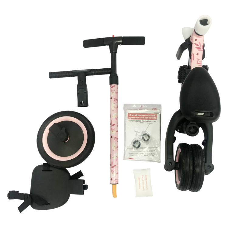 Детский беговел-велосипед 4в1 с родительской ручкой, розовый с рисунком - TR007-PINK-PAINT