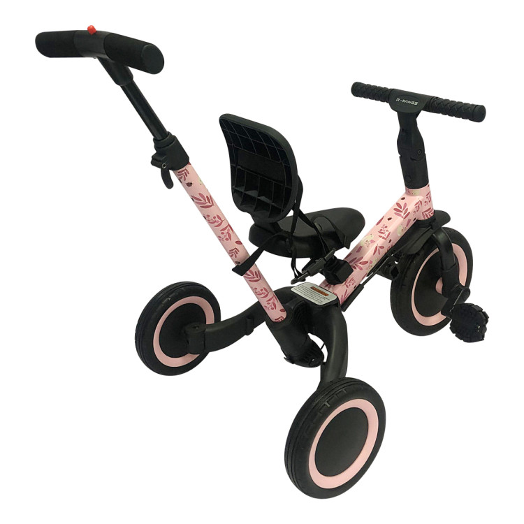 Детский беговел-велосипед 4в1 с родительской ручкой, розовый с рисунком - TR007-PINK-PAINT
