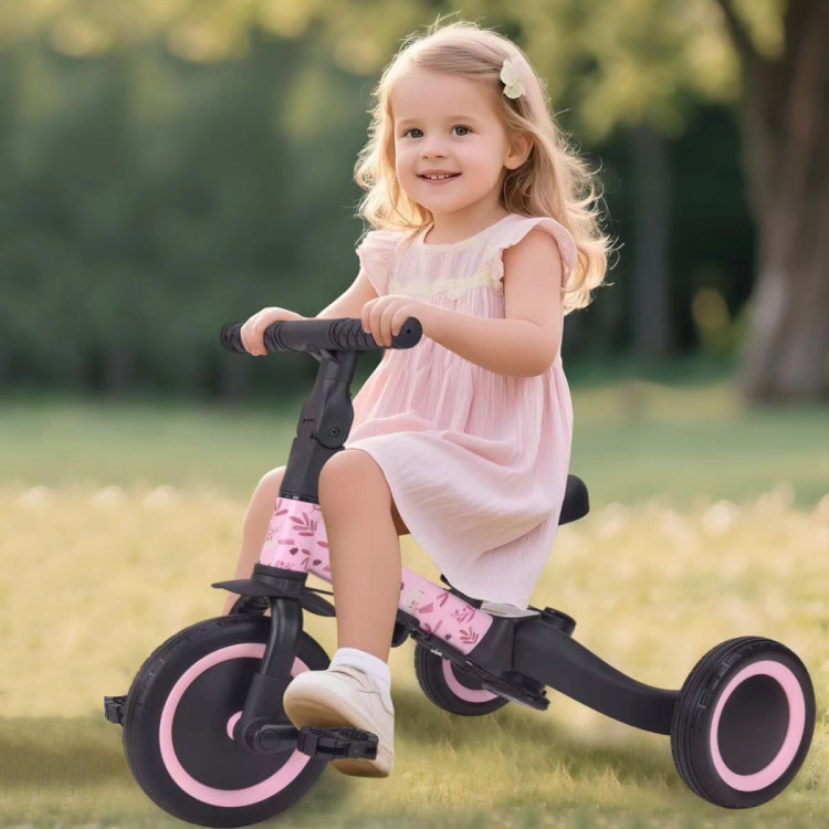 Детский беговел-велосипед 6в1 с родительской ручкой, розовый с рисунком - TR008-PINK-PAINT