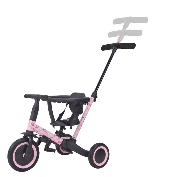 Детский беговел-велосипед 6в1 с родительской ручкой, розовый с рисунком - TR008-PINK-PAINT