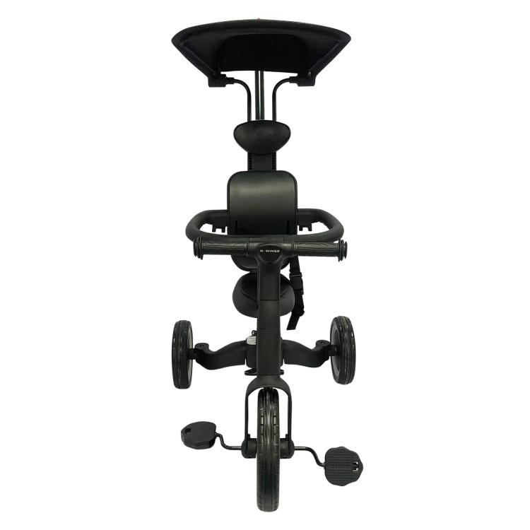 Детский беговел-велосипед 8в1 с крышей и ручкой, черный - TR010-BLACK