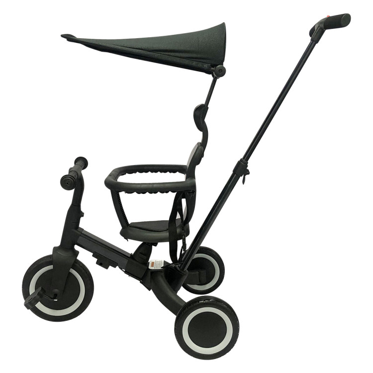 Детский беговел-велосипед 8в1 с крышей и ручкой, черный - TR010-BLACK