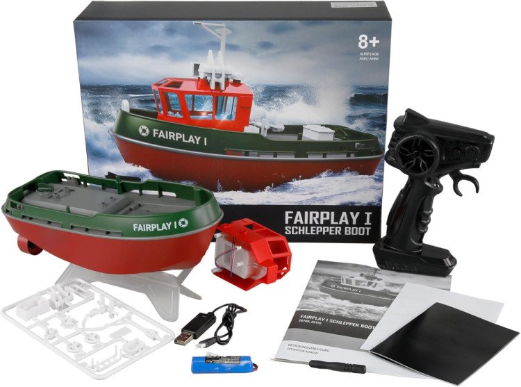 Радиоуправляемый буксир Tugboat зеленый 2.4G 1:72 - HL-3800-G