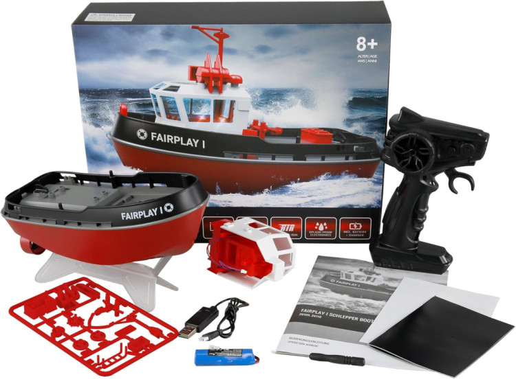 Радиоуправляемый буксир Tugboat черный 2.4G 1:72 - HL-3800-B