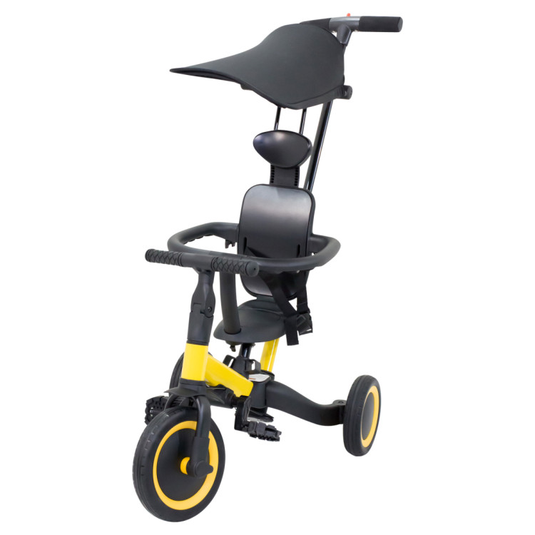 Детский беговел-велосипед 8в1 с крышей и ручкой, желтый - TR008C-YELLOW