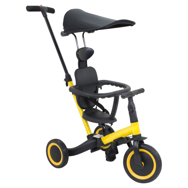 Детский беговел-велосипед 8в1 с крышей и ручкой, желтый - TR008C-YELLOW