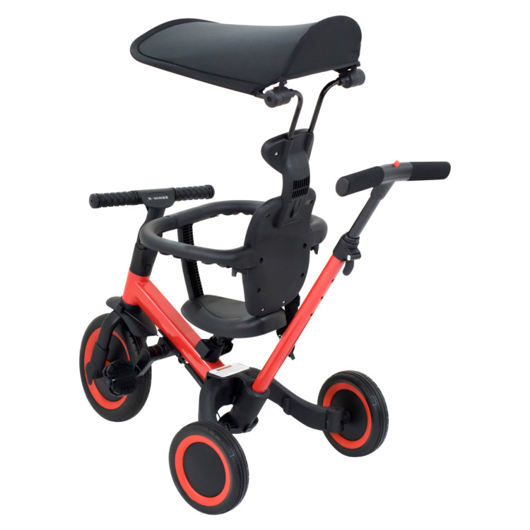 Детский беговел-велосипед 8в1 с крышей и ручкой, красный - TR008C-RED