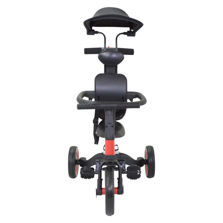 Детский беговел-велосипед 8в1 с крышей и ручкой, красный - TR008C-RED