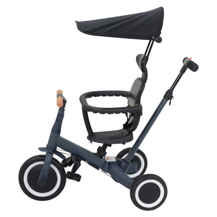 Детский беговел-велосипед 8в1 с крышей и ручкой, темно-серый - TR008C-DARK-GREY