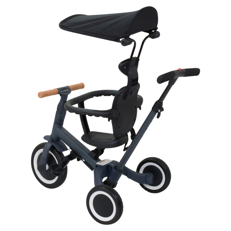 Детский беговел-велосипед 8в1 с крышей и ручкой, темно-серый - TR008C-DARK-GREY